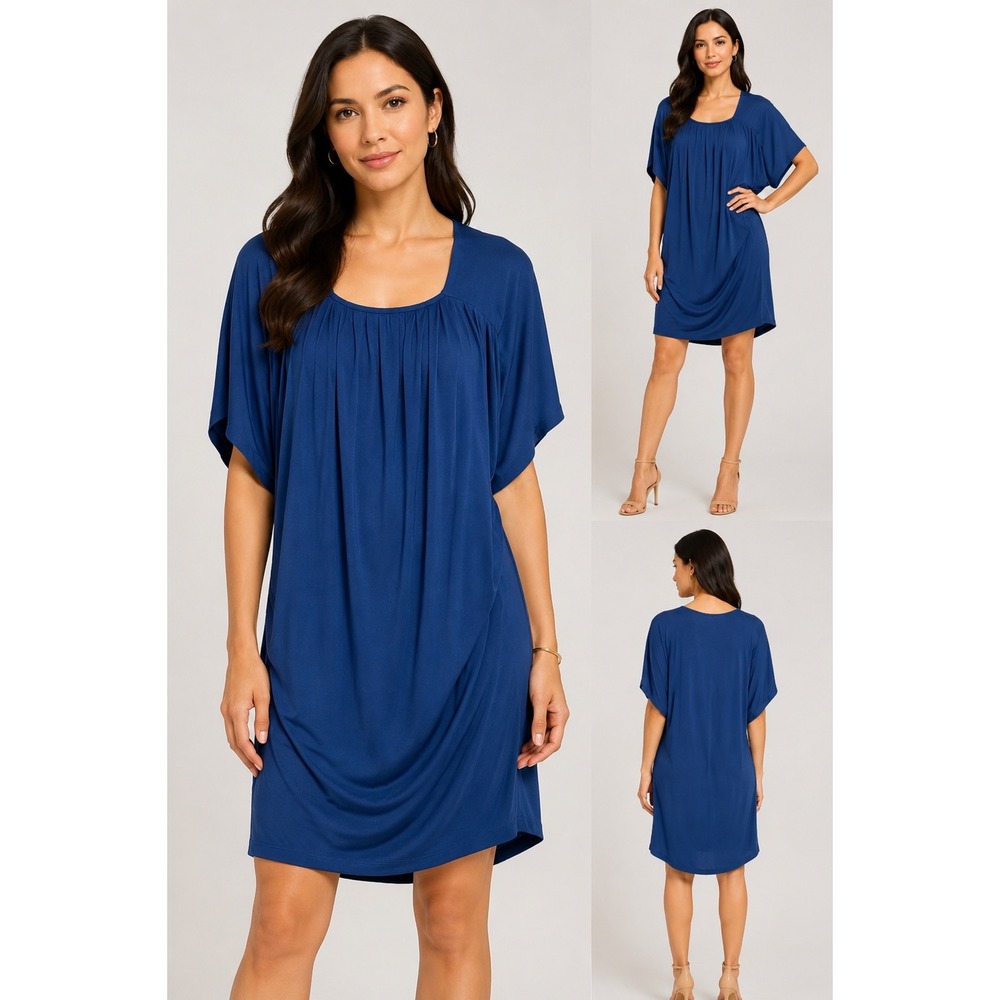 BCBGeneration Mini‎ Dress Womens Medium Blue Dolman Sleeve Pleated Square Neck